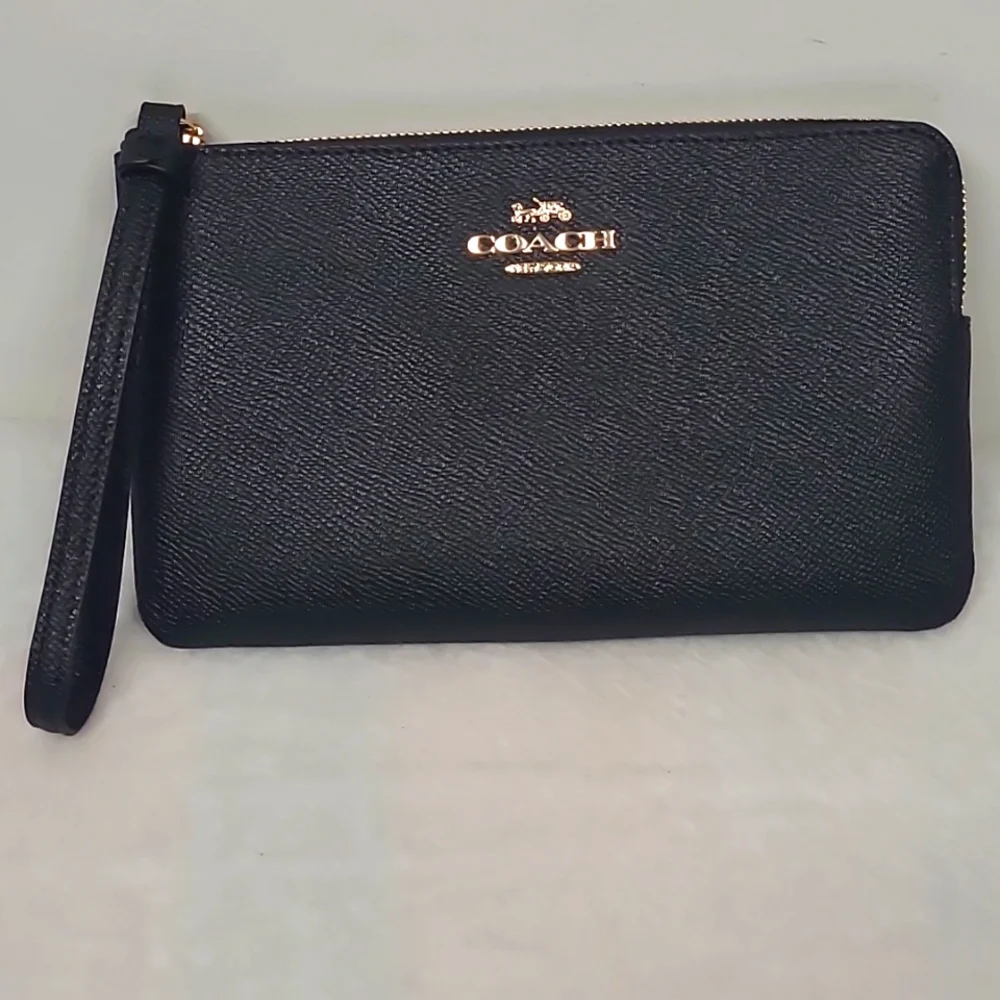 Coach Pebble Black Wristlet - Picture 1 of 12